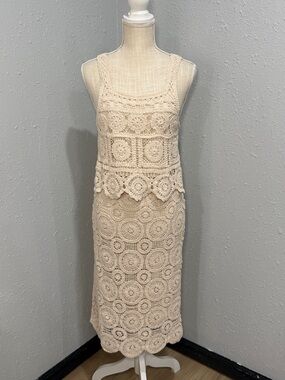 Kings Road Crochet 2 Piece Set Cream Size Medium